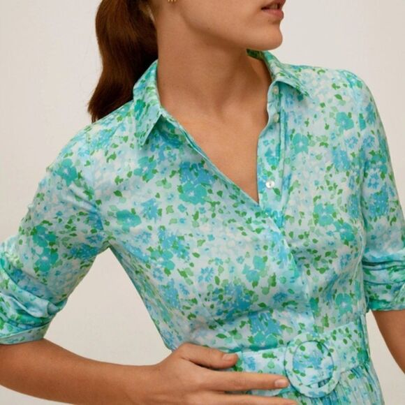 Mango Belted Pleated Midi Dress New - Picture 6 of 8